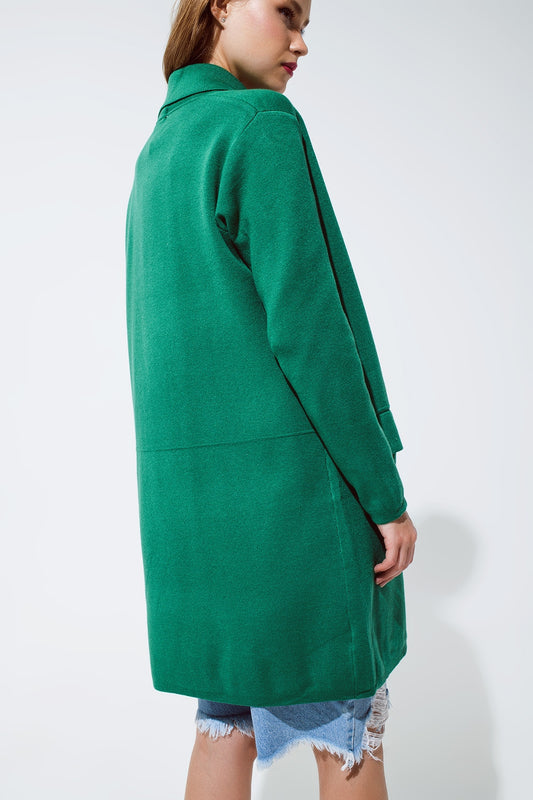 Oversized collar maxi cardigan in green - Cardigans