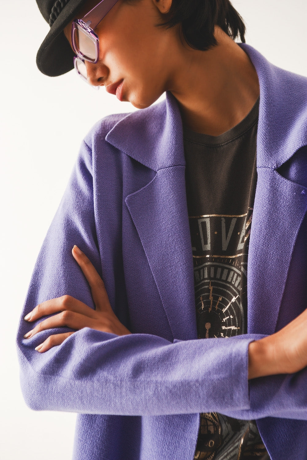 Oversized collar maxi cardigan in purple - Cardigans