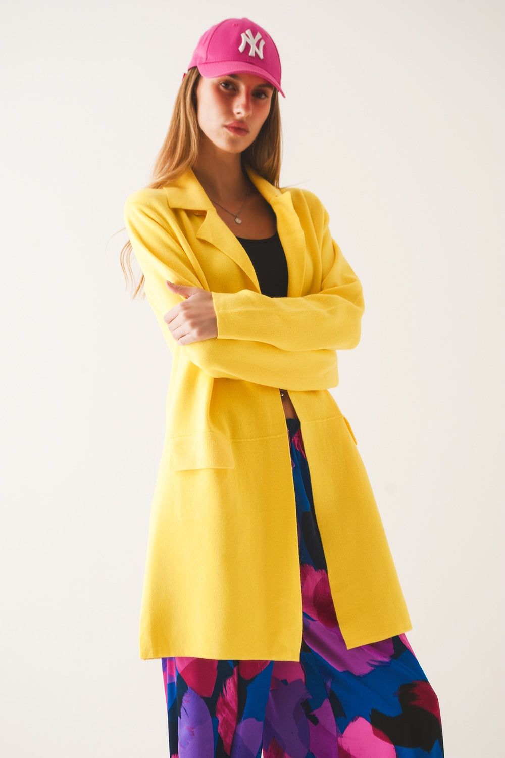 Oversized collar maxi cardigan in yellow - Cardigans