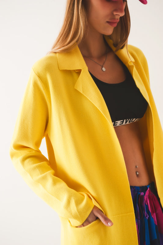 Oversized collar maxi cardigan in yellow - Cardigans