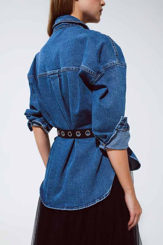 oversized denim jacket with cargo pockets - Jackets