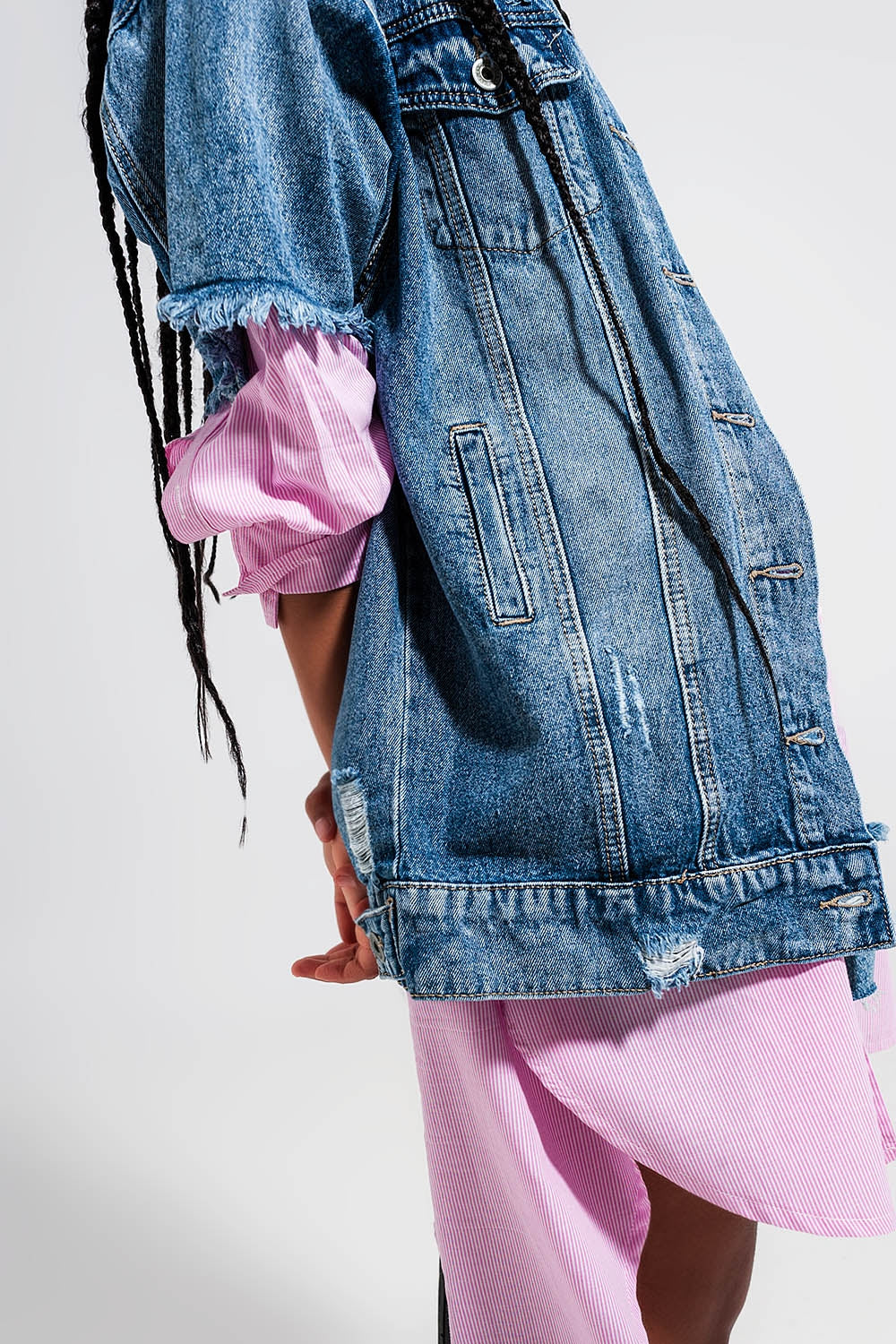 Oversized distressed short sleeves denim jacket - Jackets