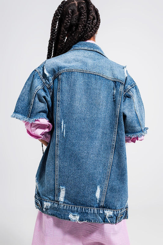 Oversized distressed short sleeves denim jacket - Jackets