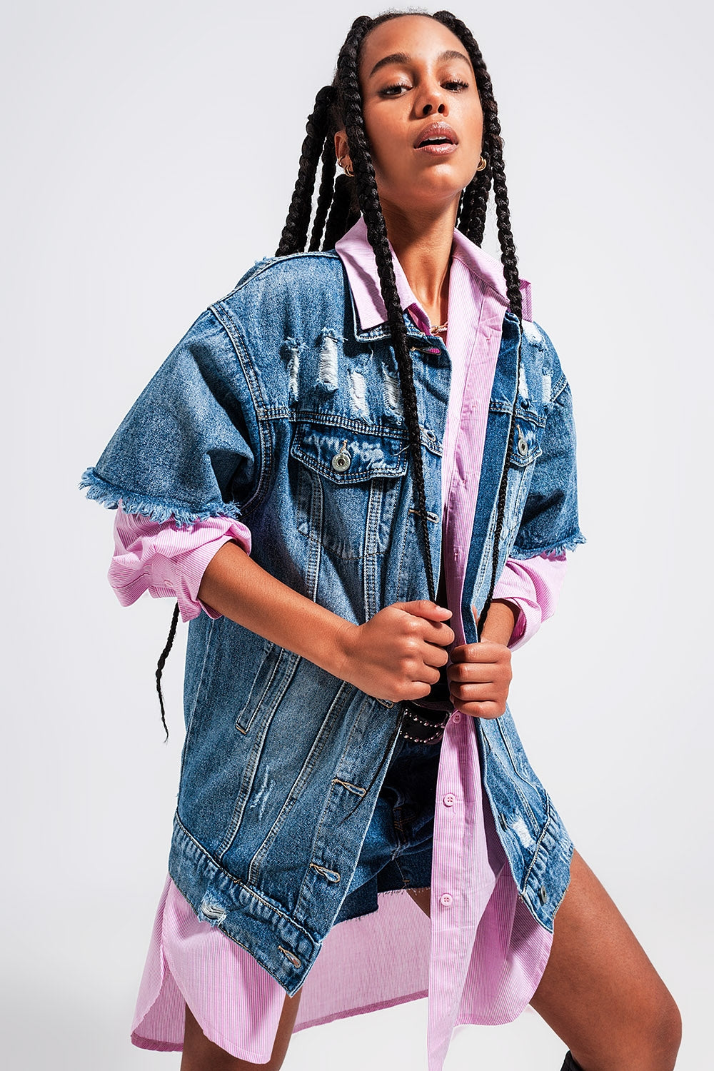 Oversized distressed short sleeves denim jacket - Jackets