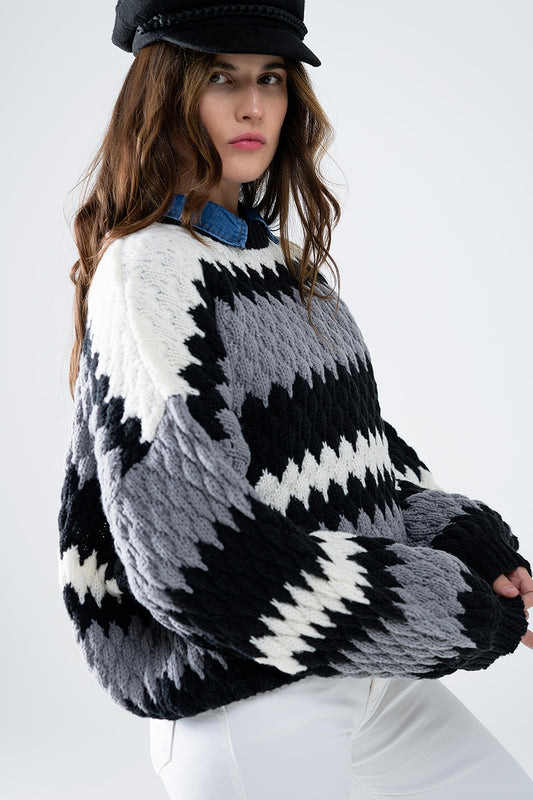 oversized gray zig zag striped sweater - Jumpers