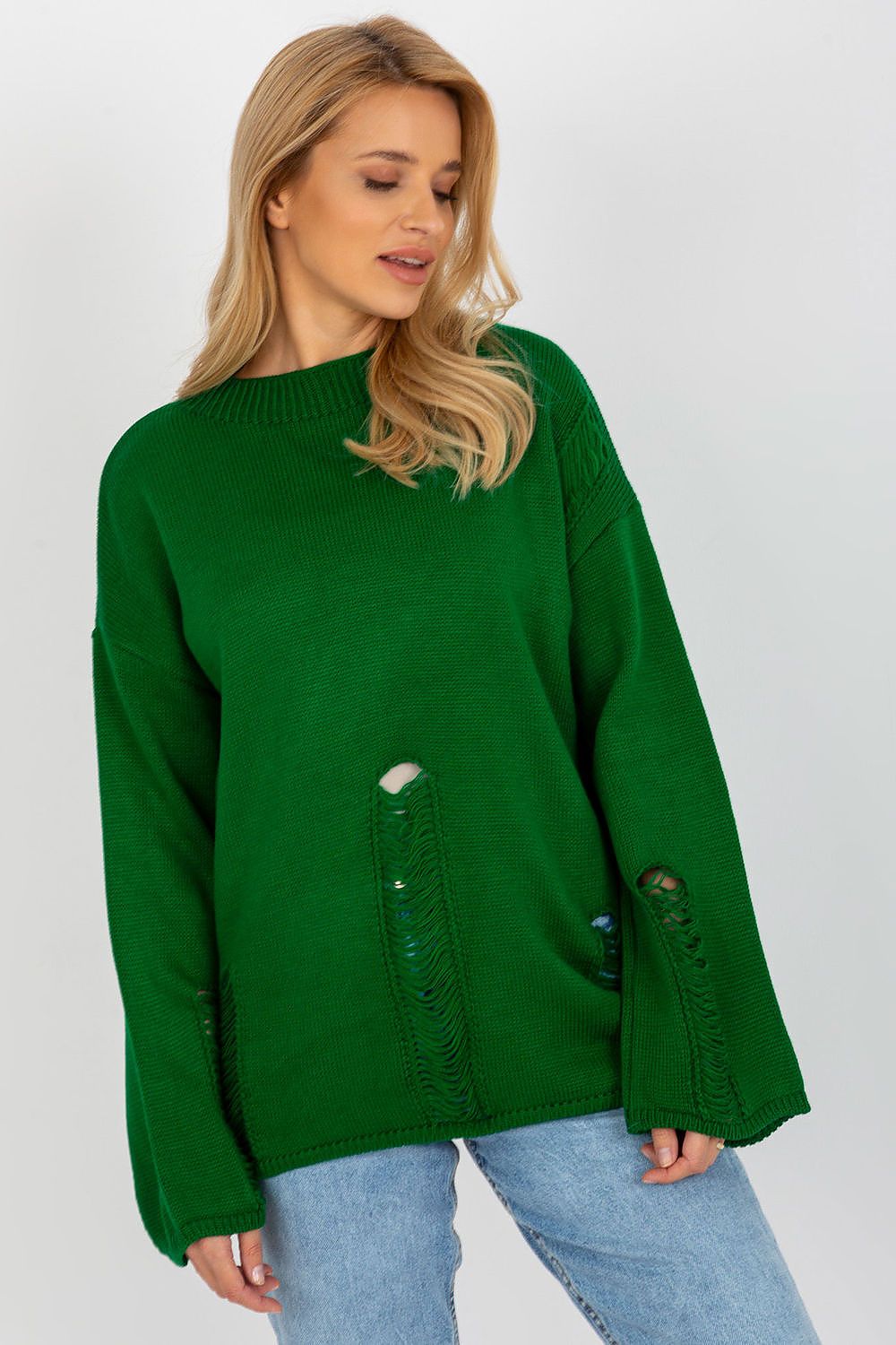 Badu Oversized Knitted Jumper Wide Sleeves green one-size-fits-all - Sweaters