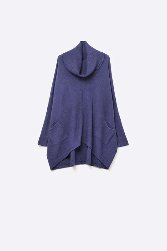 Oversized navy sweater with front pockets - Sweaters