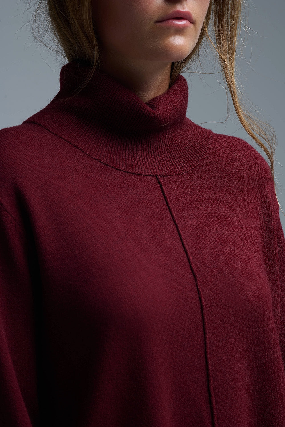Oversized Roll Neck Sweater in Burgundy -