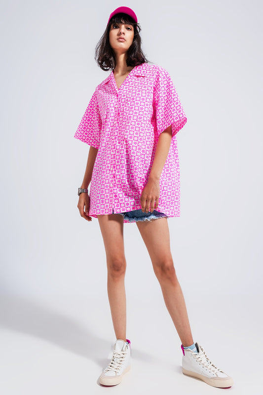 Oversized short sleeve shirt in bright pink - Dresses