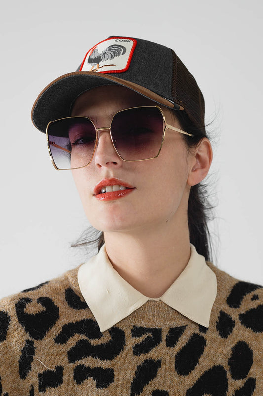 Oversized Square Metal Sunglasses In Black Gradient Lens - Sunglasses