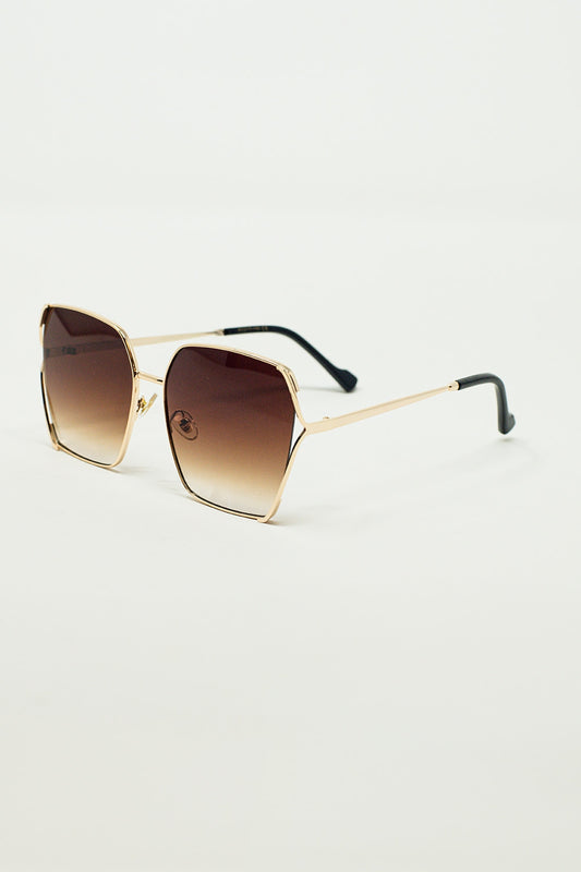 Oversized Square Metal Sunglasses In Brown Gradient Lens - Sunglasses