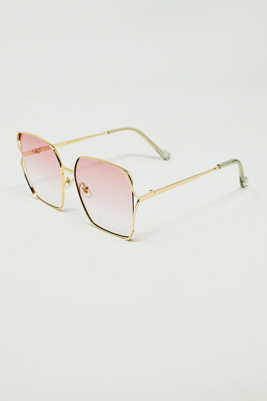 Oversized Square Metal Sunglasses In Light Pink Gradient Lens - Sunglasses