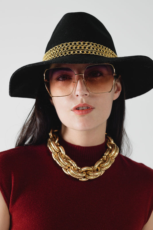 Oversized Square Metal Sunglasses In Purple Gradient Lens - Sunglasses