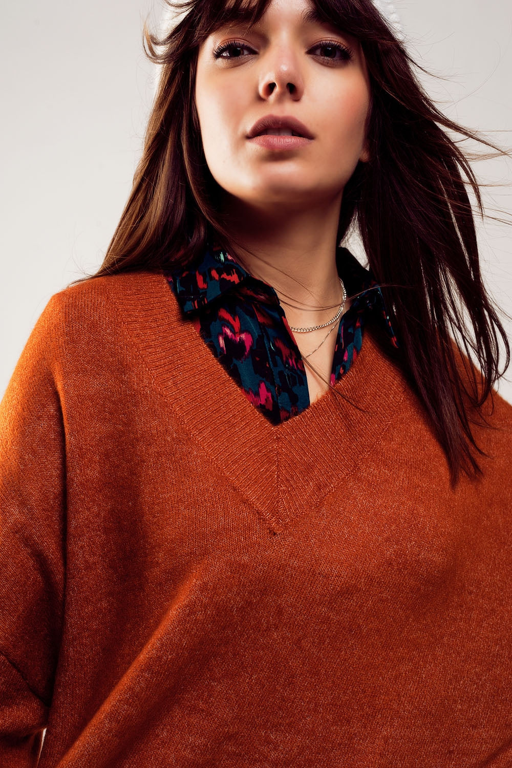 Oversized v neck sweater dress in orange - Dresses