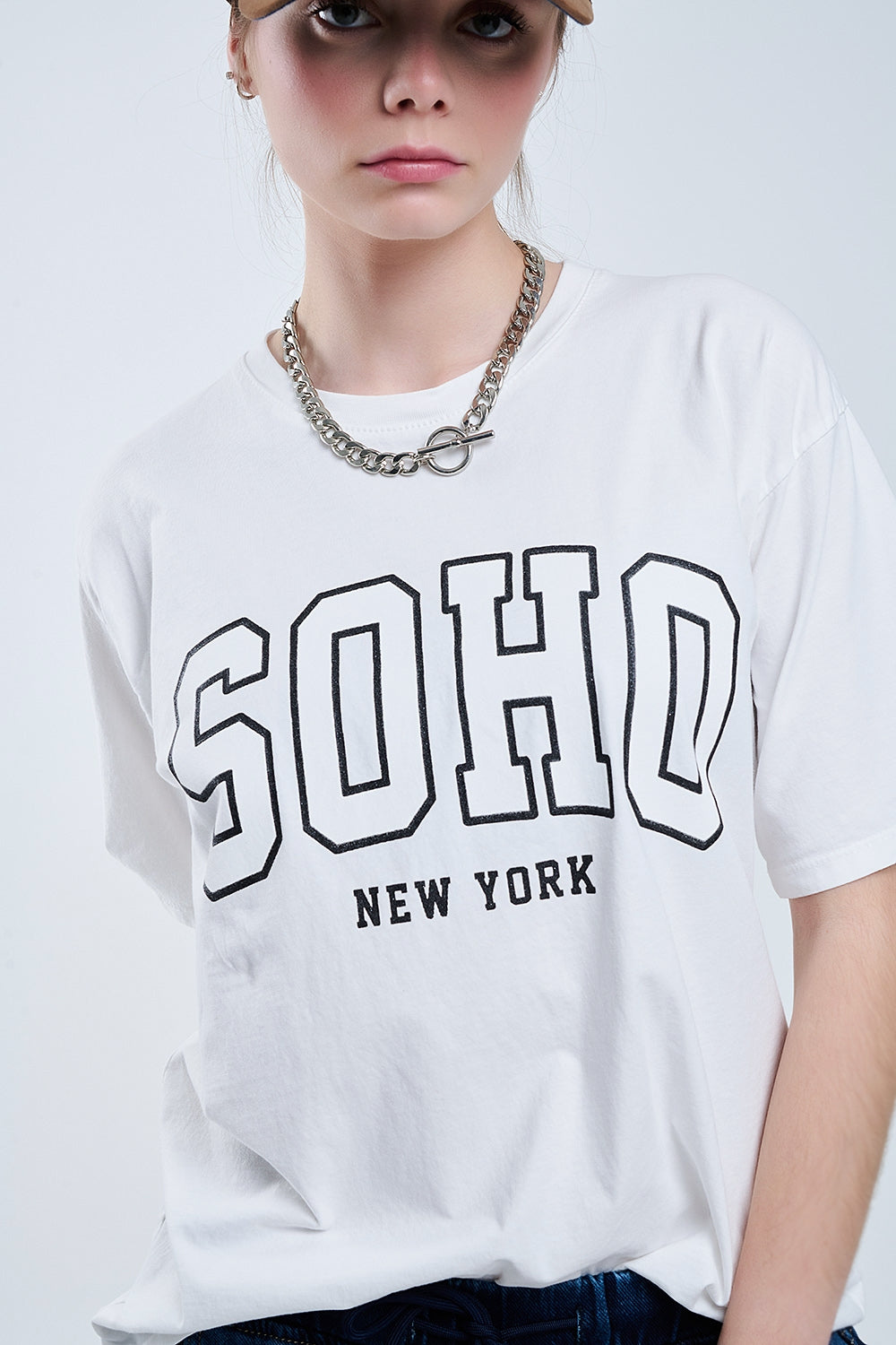 Oversized White T-shirt With Soho New York At The Front - T-Shirts