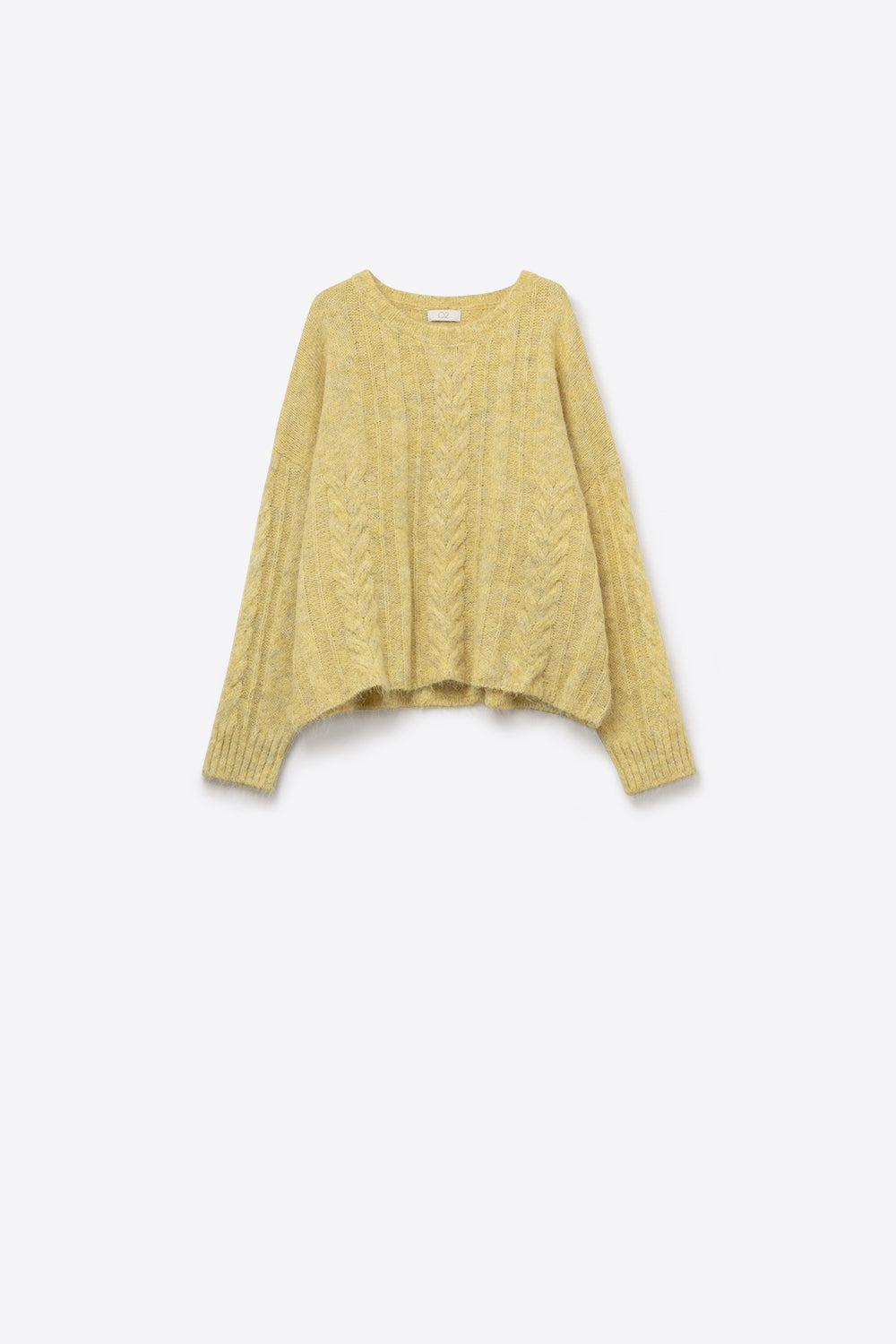 Crew Neck thin cable knit sweater in yellow - Sweaters