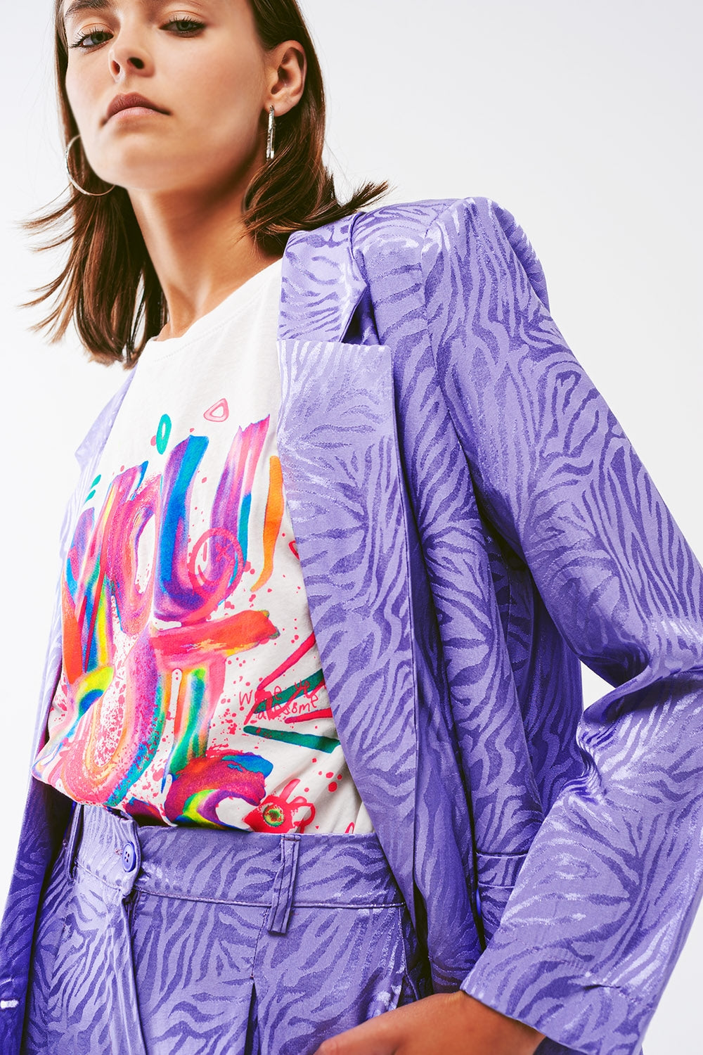 Oversized Zebra Print Blazer in Purple - Blazers