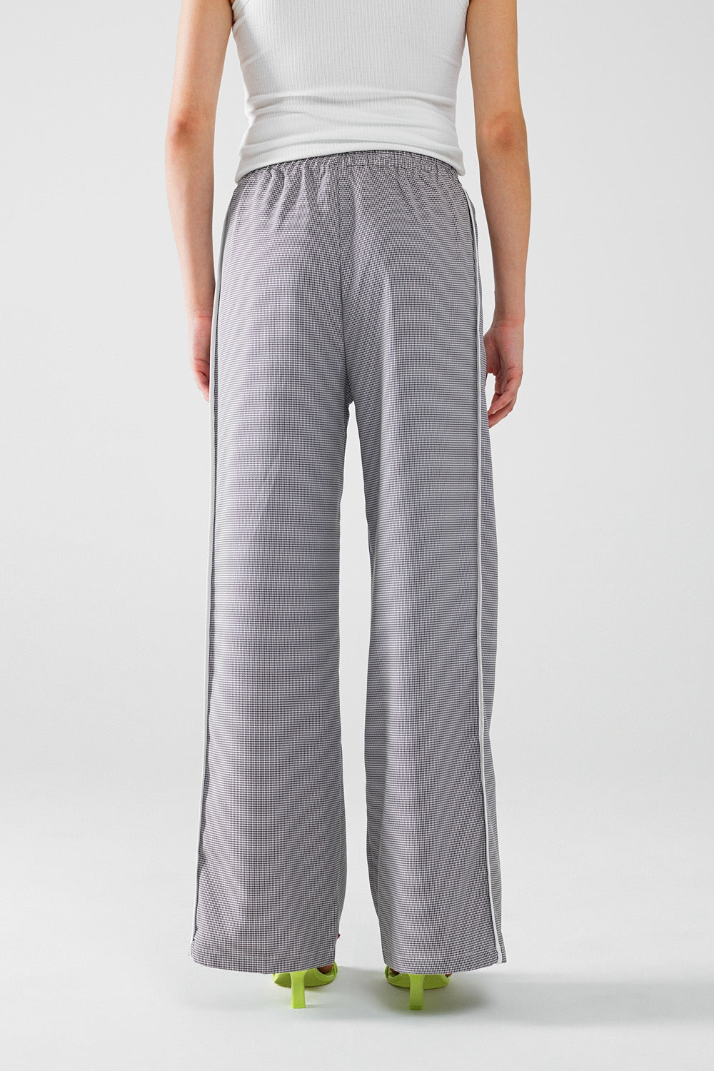 Palazzo Black and White Gingham Pants With Drawstring - Trousers