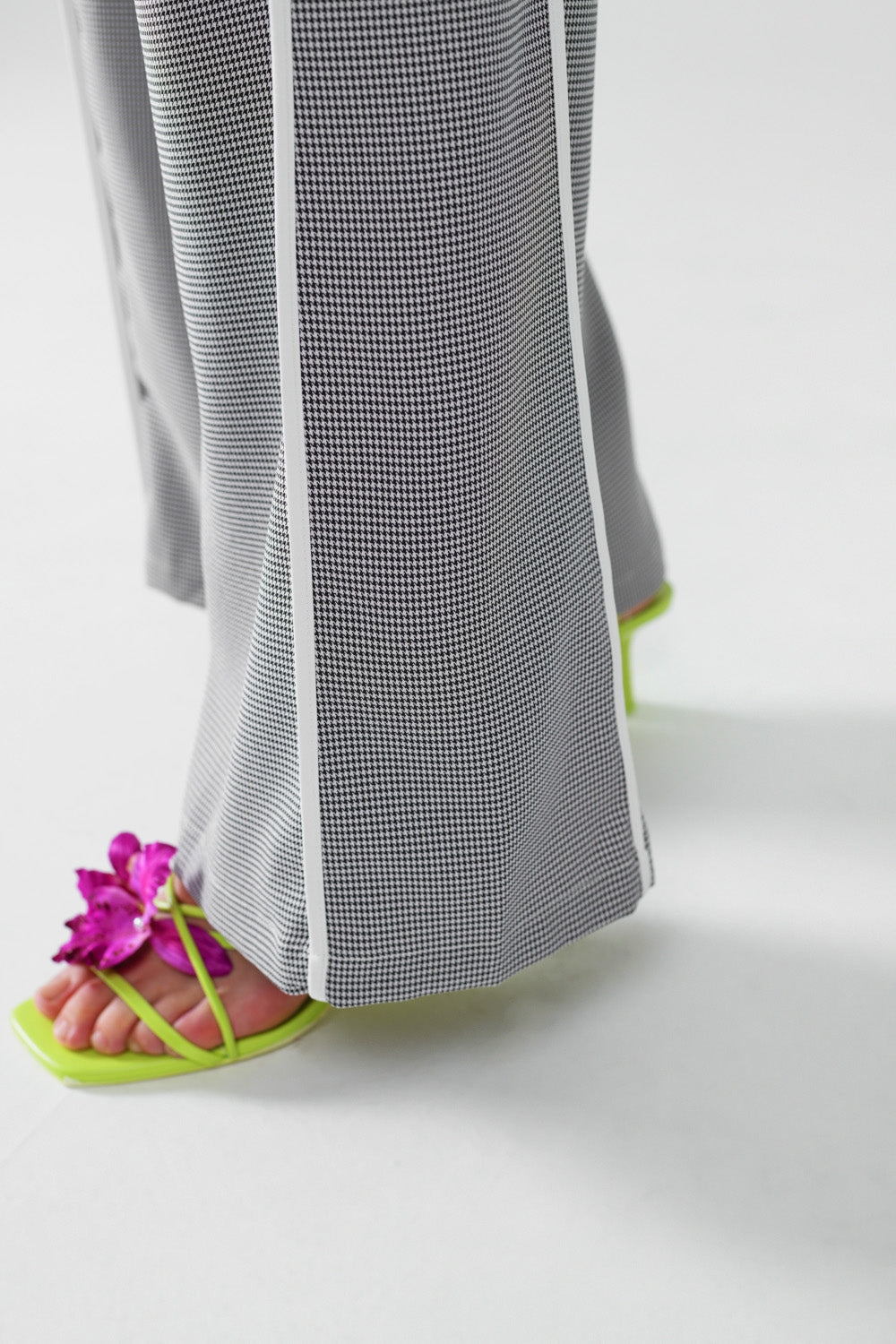 Palazzo Black and White Gingham Pants With Drawstring - Trousers