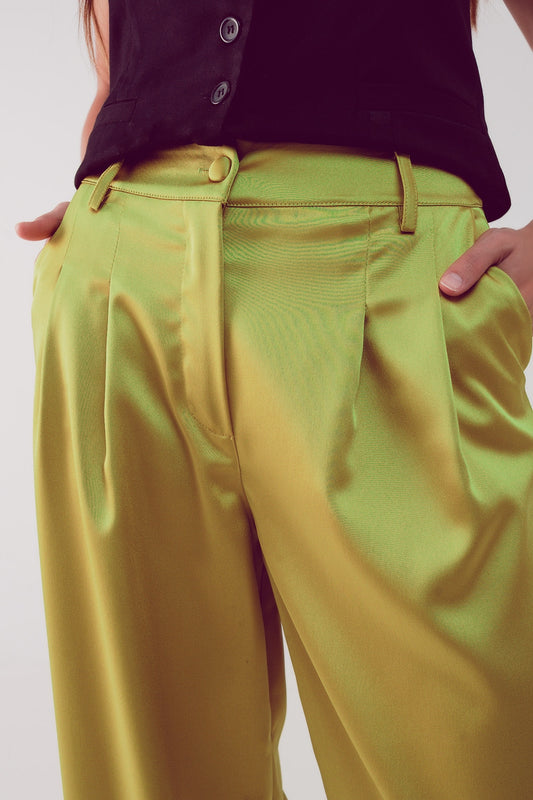 Palazzo pleated pants in acid lime - Trousers