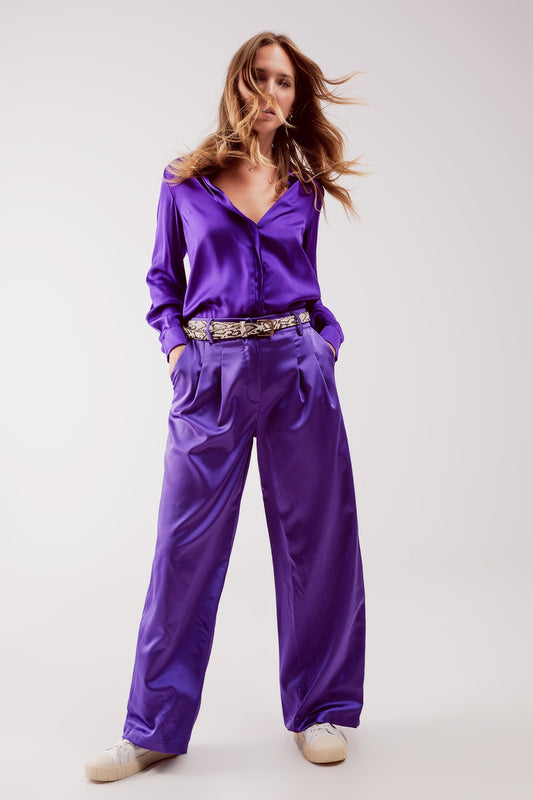 Palazzo pleated pants in purple - Trousers