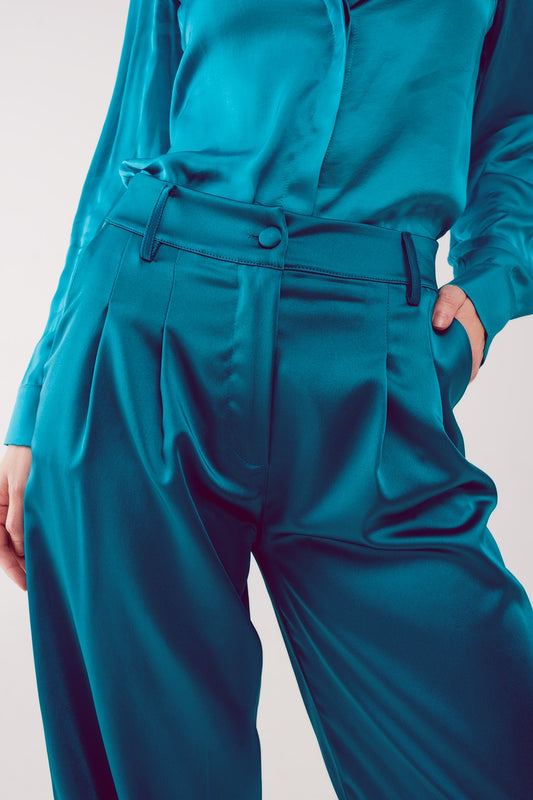 Palazzo pleated pants in turquoise - Pants