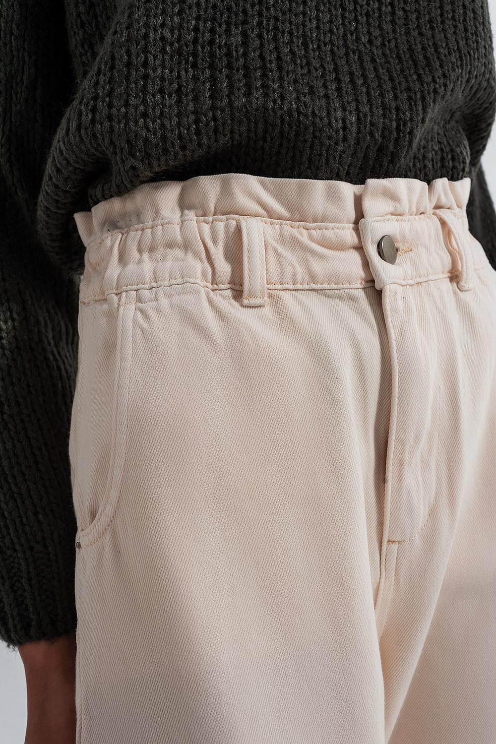 Paperbag waist straight leg jeans in cream - Jeans