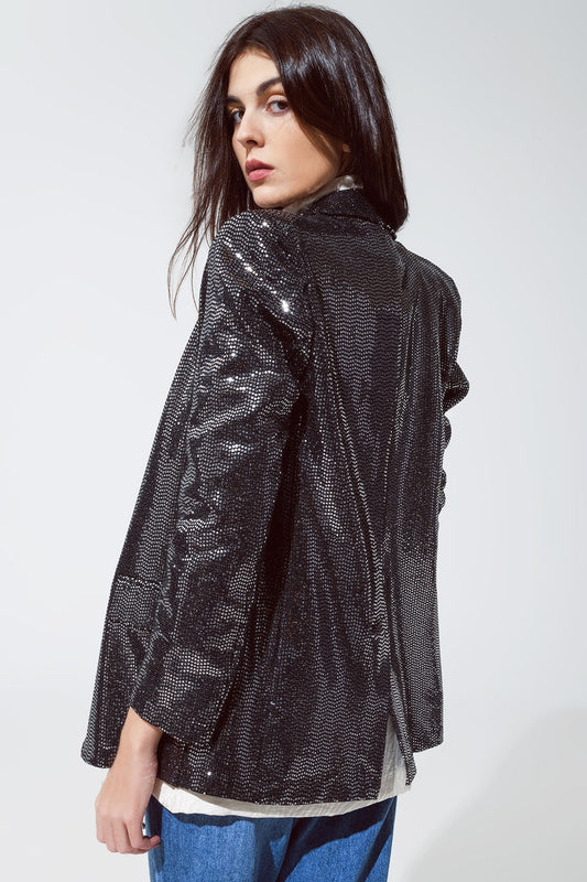 Party Relaxed Sequined Blazer in Silver - Blazers