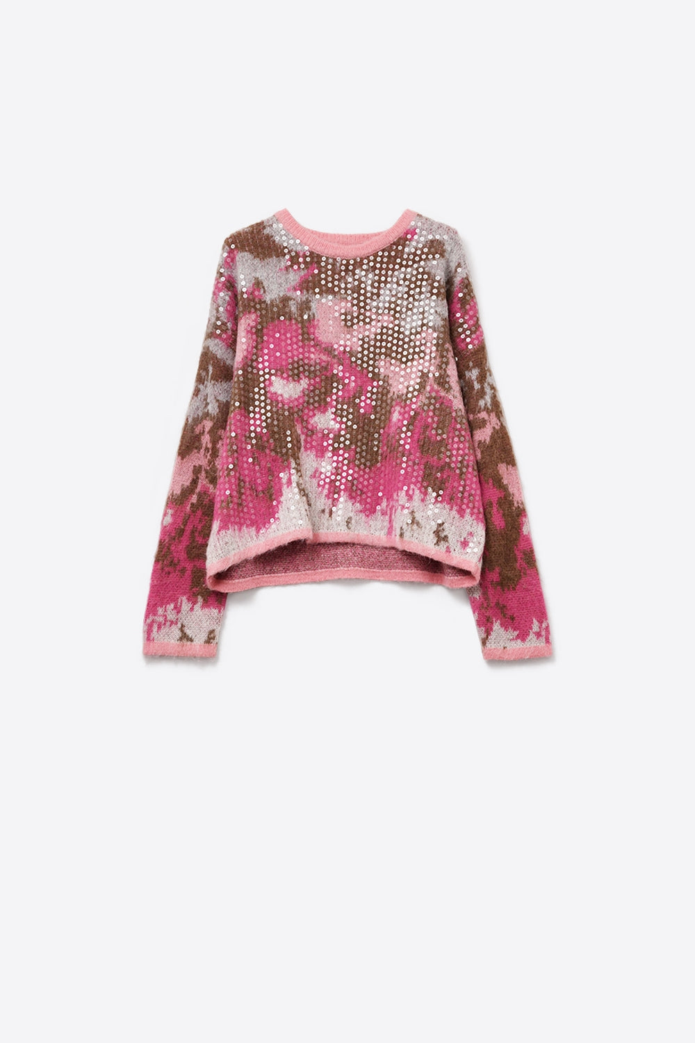 Pink Animal Print Sweater With Sequins - Sweaters