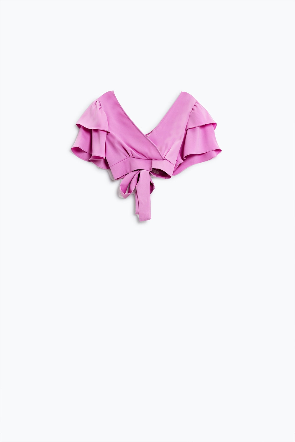 Pink Crop Top With Short Sleeves And V-neck - Tops