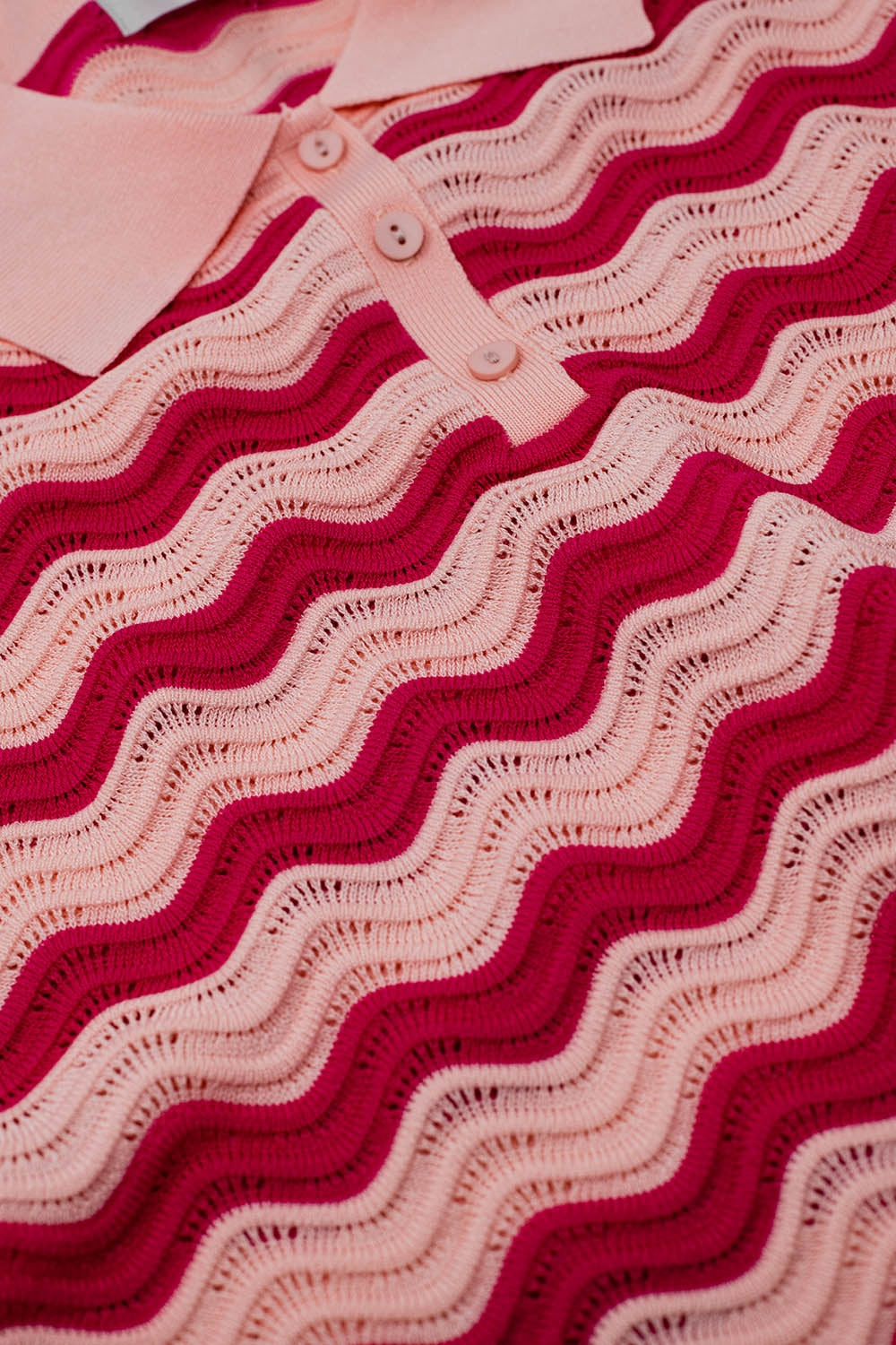 Pink polo with fuchsia wavy stripes - Polos