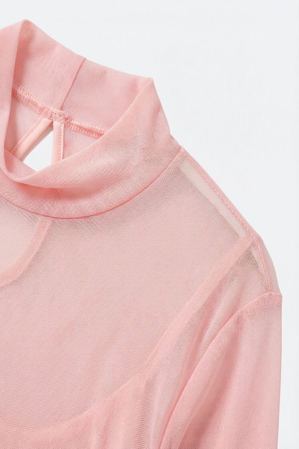 Pink Sheer Mesh Long Sleeve Bodysuit with Mock Neck - Tops