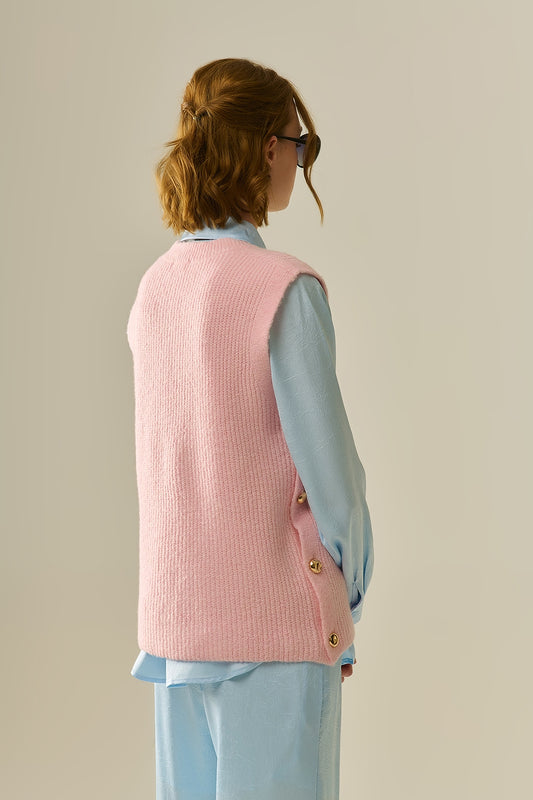 Pink sleeveless sweater with gold buttons - Jumpers