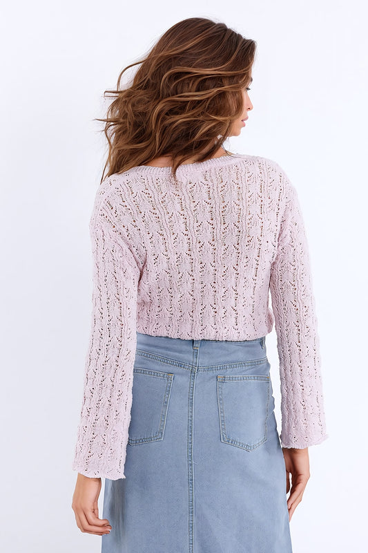 Pink Sweater With Flared Sleeves - Jumpers