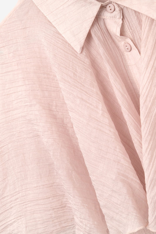 Pink textured chiffon blouse with dropped sleeves - Blouses