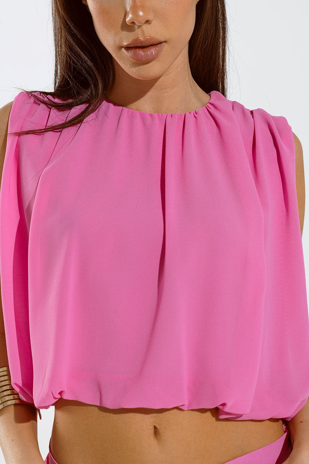 Pink Top With Ruche Design - Tops