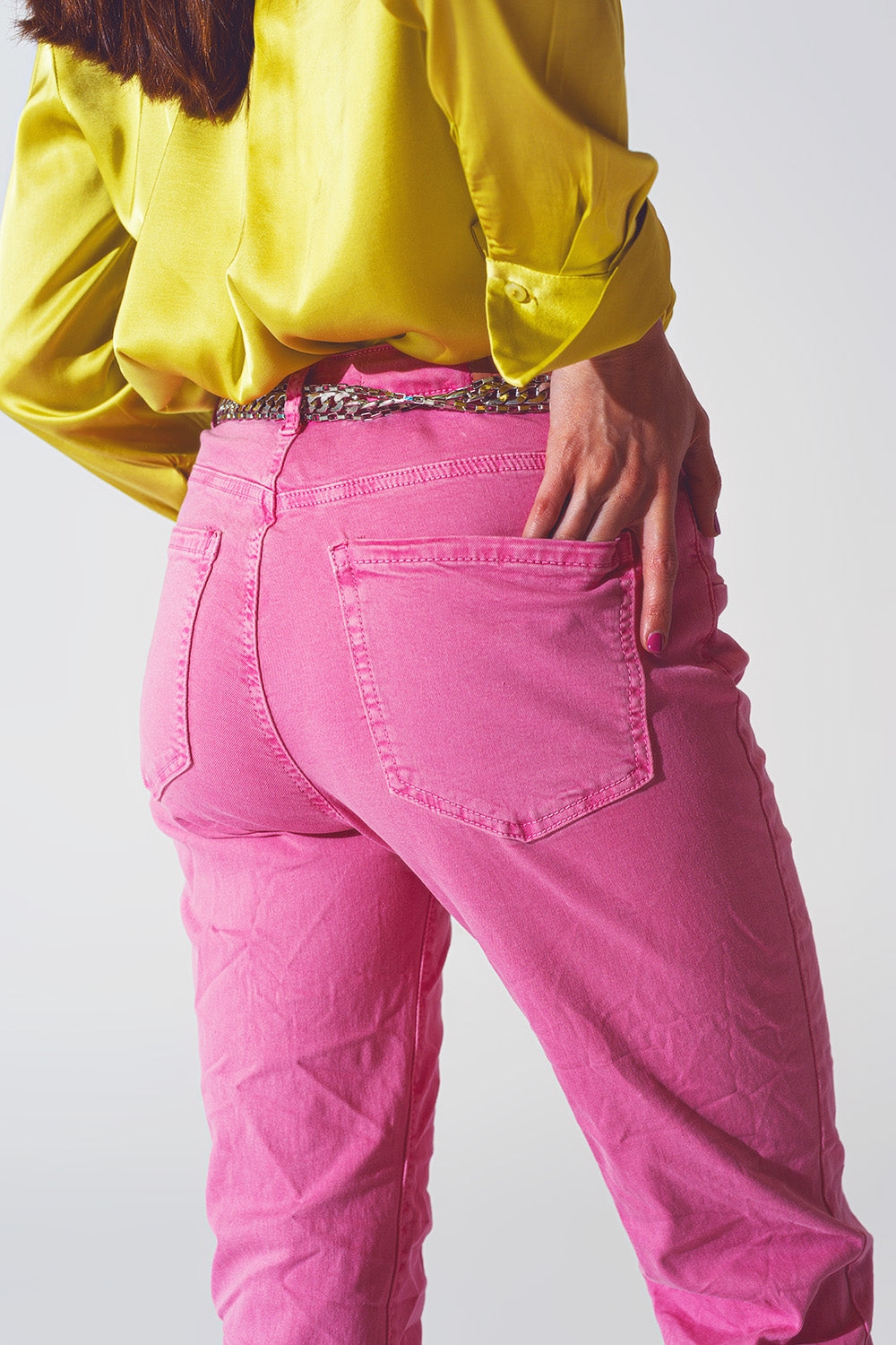 Pink Wrinkled Skinny Jeans - Jeans