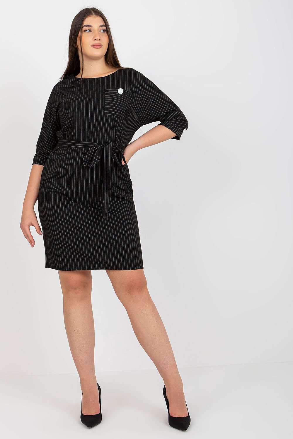 Lakerta Pinstripe Plus Size Dress for Trendy Style black -