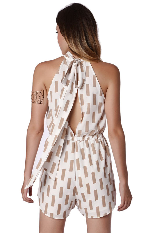 Playsuit in print with open back and bow detail - Playsuits