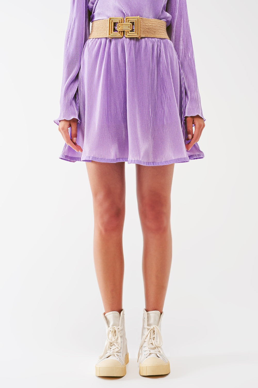 Pleated Satin Mini Skirt in lilac - Skirts