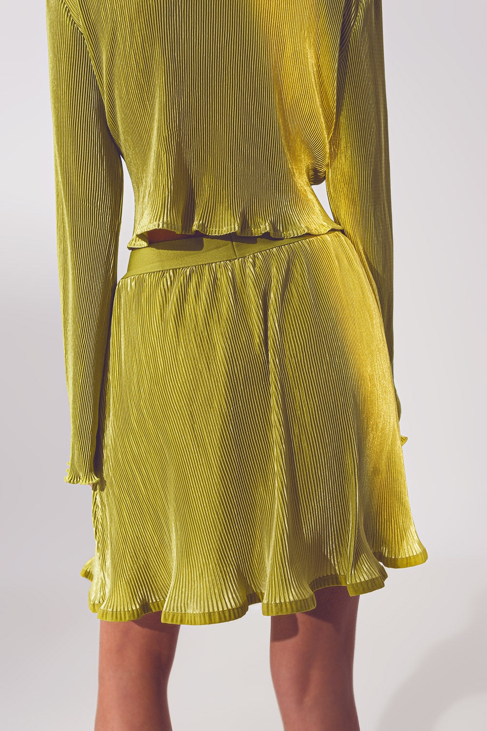 Pleated Short Skirt in Green - Skirts