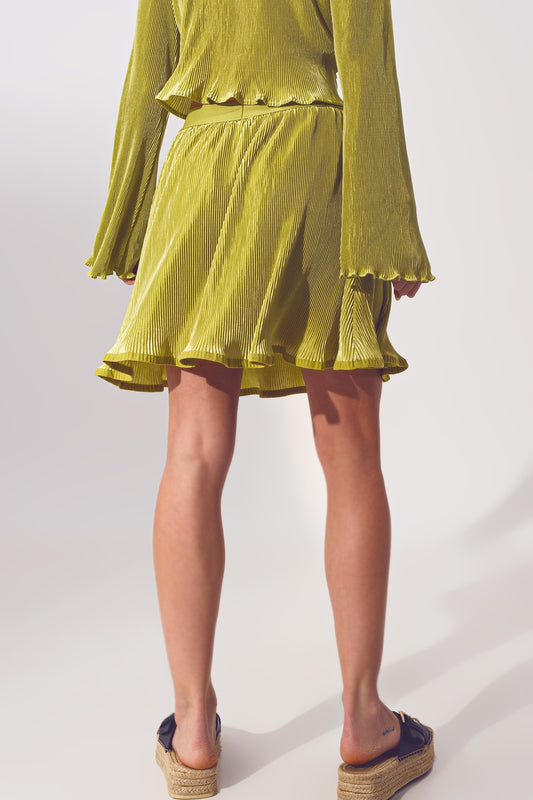 Pleated Short Skirt in Green - Skirts