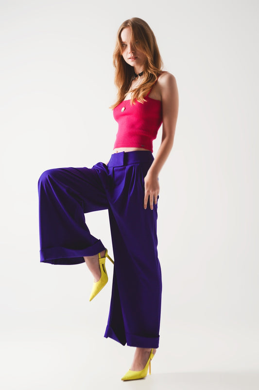 Pleated wide leg pants in purple - Trousers