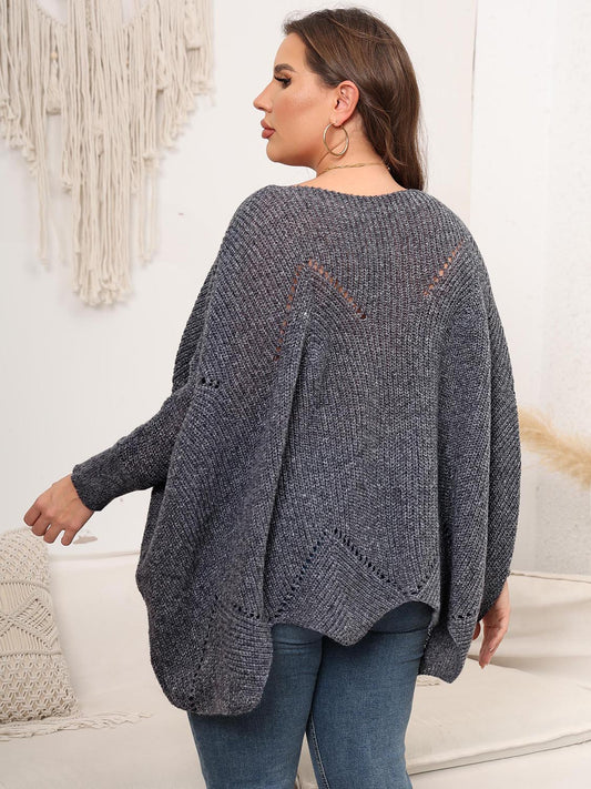 Plus Size Round Neck Batwing Sleeve Sweater - Sweaters