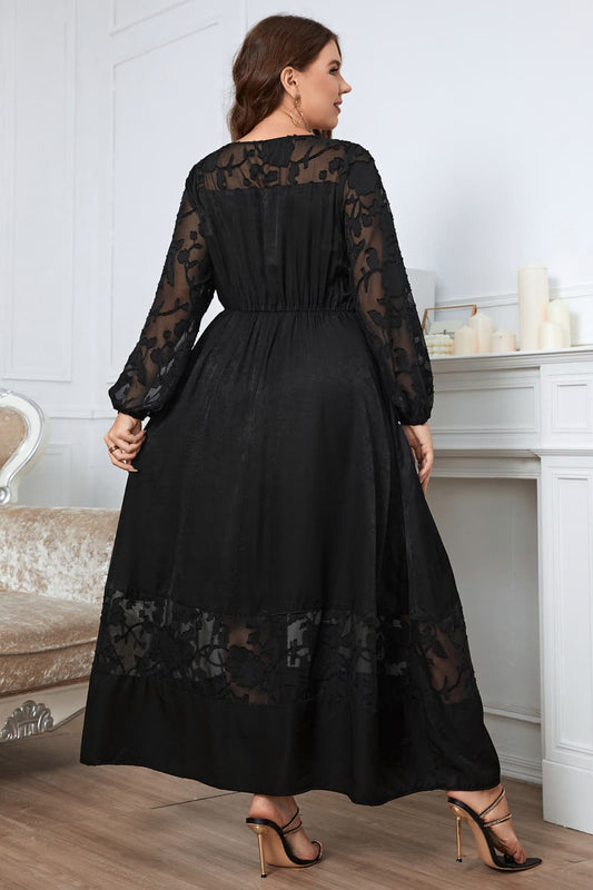 Plus Size Embroidered Long Sleeve Evening Dress - Dresses