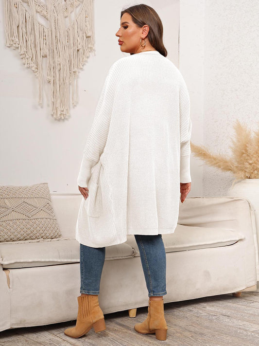 Plus Size Open Front Cardigan With Pockets - Cardigans