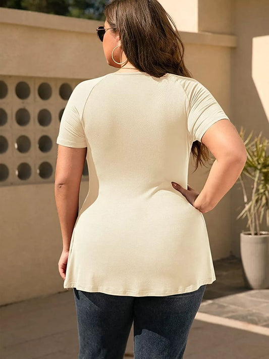 Plus Size Surplice Short Sleeve T-Shirt - T-Shirts