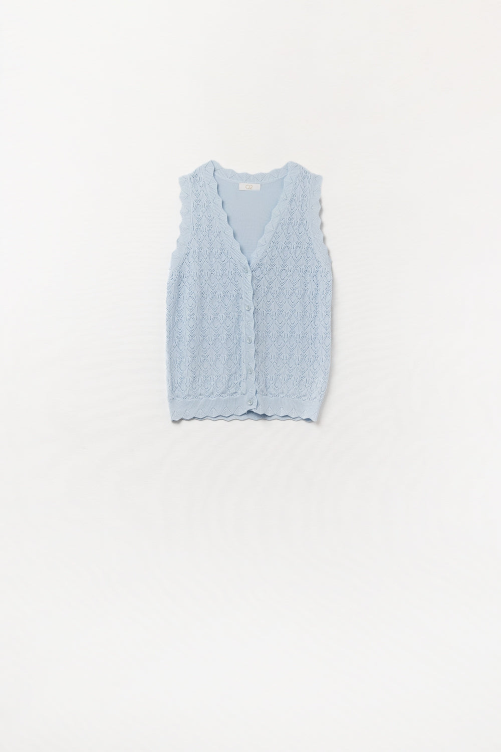 Pointelle Knitted Vest With Scalloped Edges in Baby Blue - Jumpers