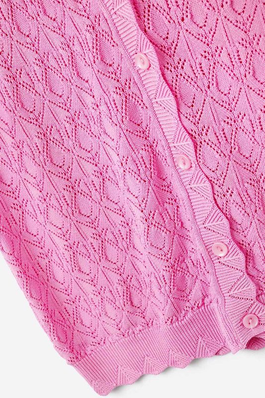 Pointelle Knitted Vest With Scalloped Edges in Fuchsia - Sweaters