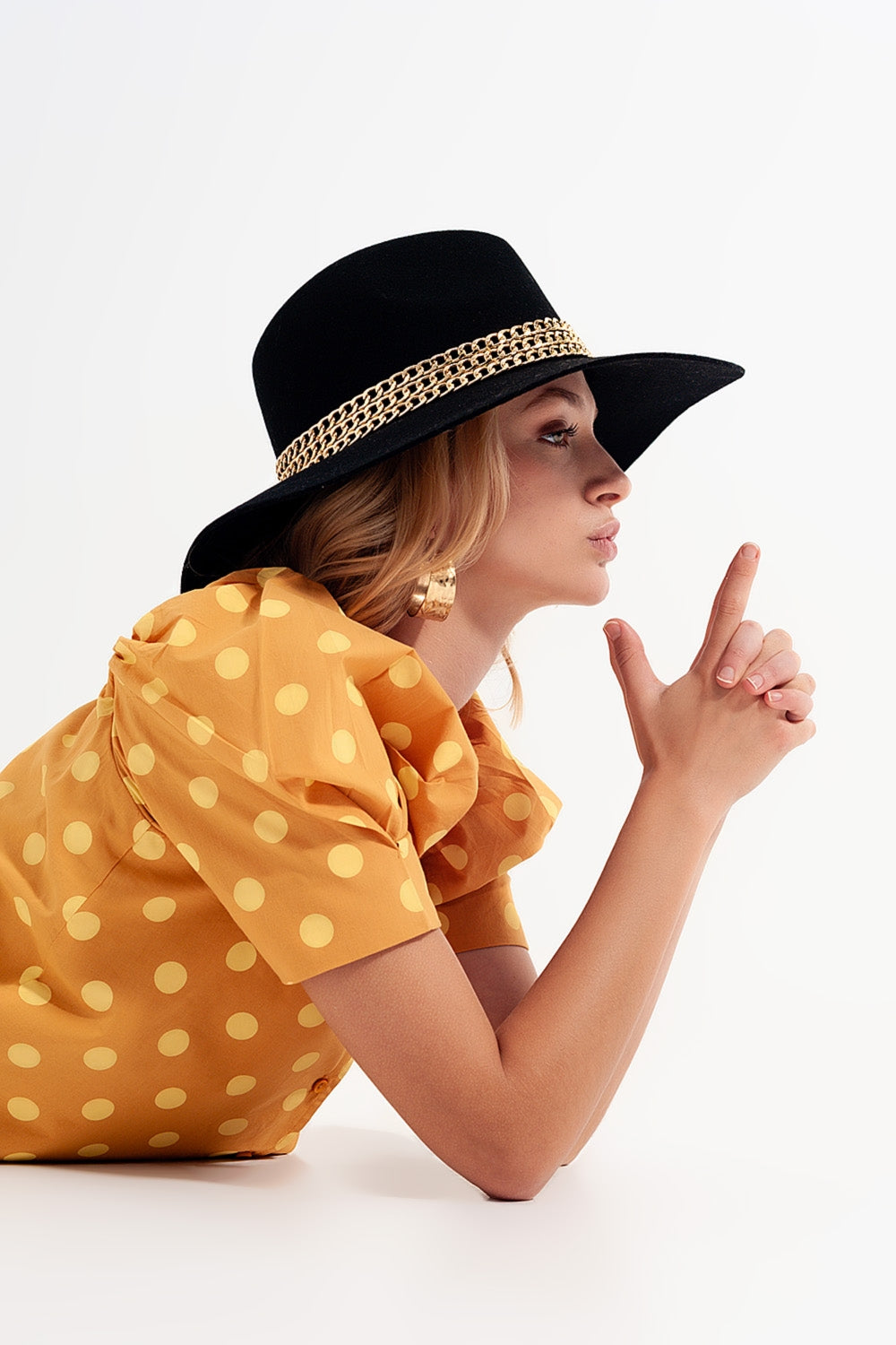 Polka dot top with puffed sleeves and square neckline in yellow - Tops